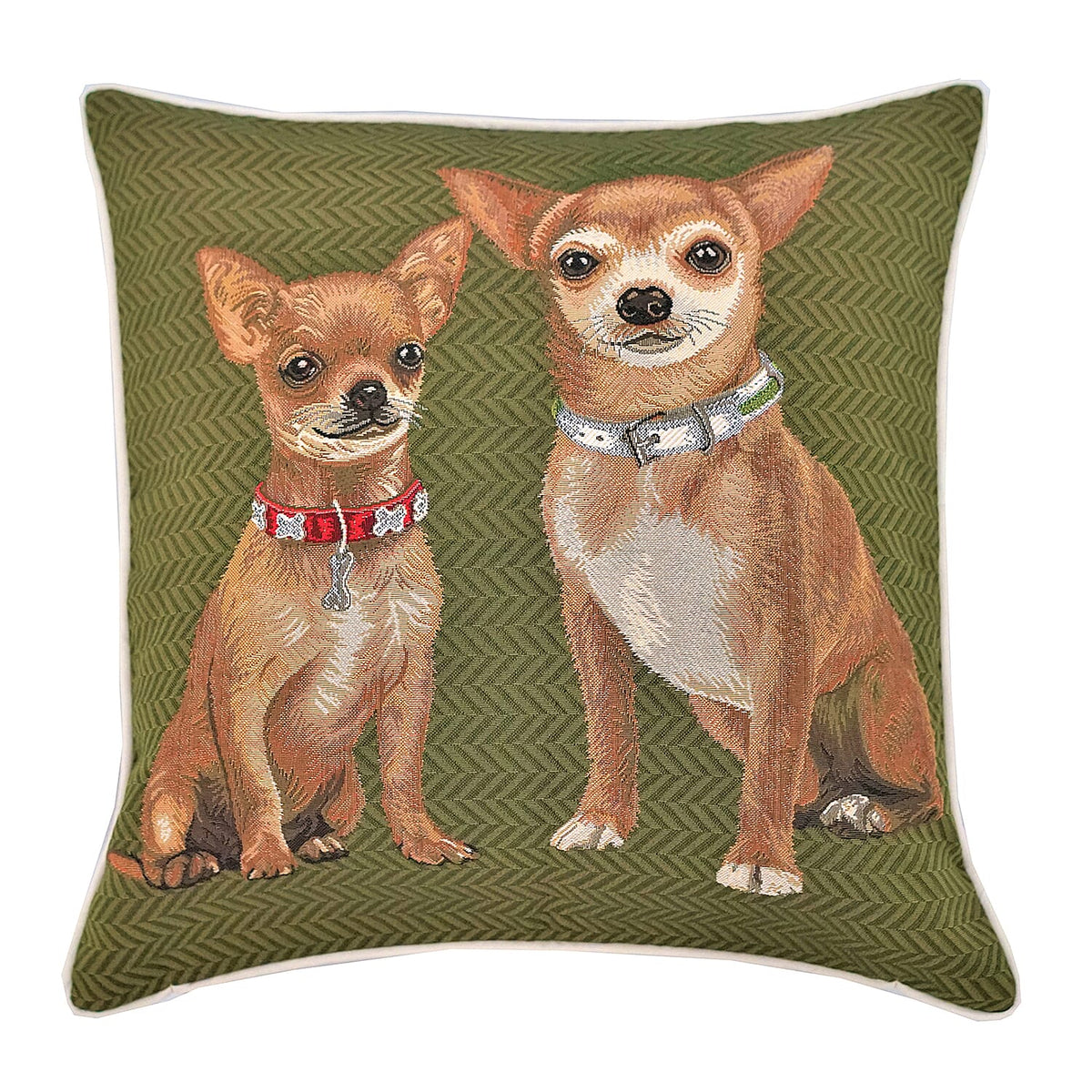 Signare Tapestry Chihuahua Olive Panelled Cushion Cover (Size 45 Cm) - Multi 7225701 0