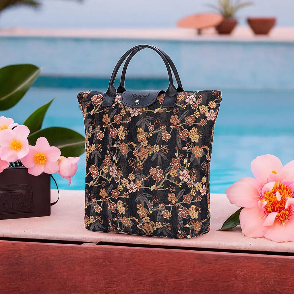 Signare Tapestry Foldaway Bag - Ume Sakura - Gold &amp; Black 7759286 2