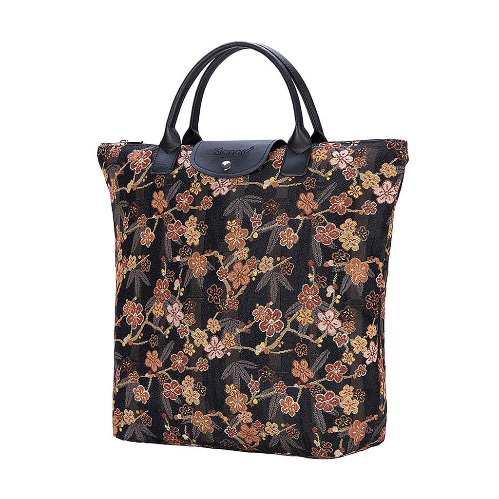 Signare Tapestry Foldaway Bag - Ume Sakura - Gold & Black