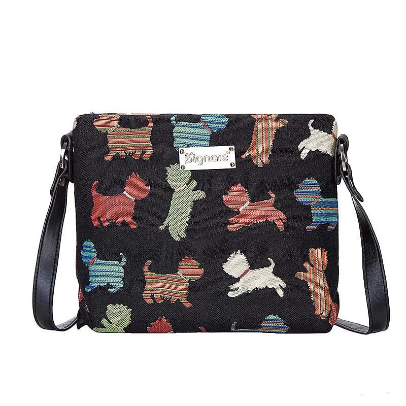 Signare Tapestry Cross Body Bag-Playful Puppy - Black 7759642 0