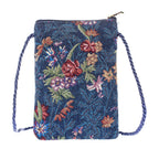 Signare Tapestry - Flower Meadow Crossbody Phone Bag (Size 17x12 Cm) - Navy