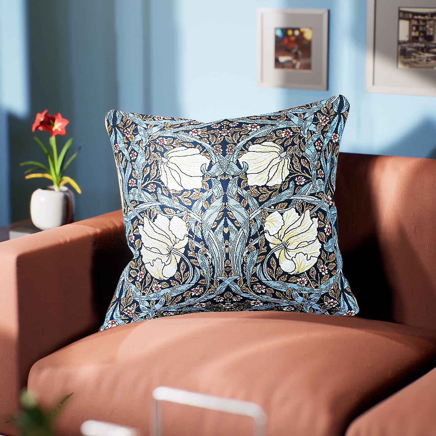 Signare Tapestry Pimpernel and Thyme Cushion Cover (Size 44 Cm) - Blue - Multi 7225797 0