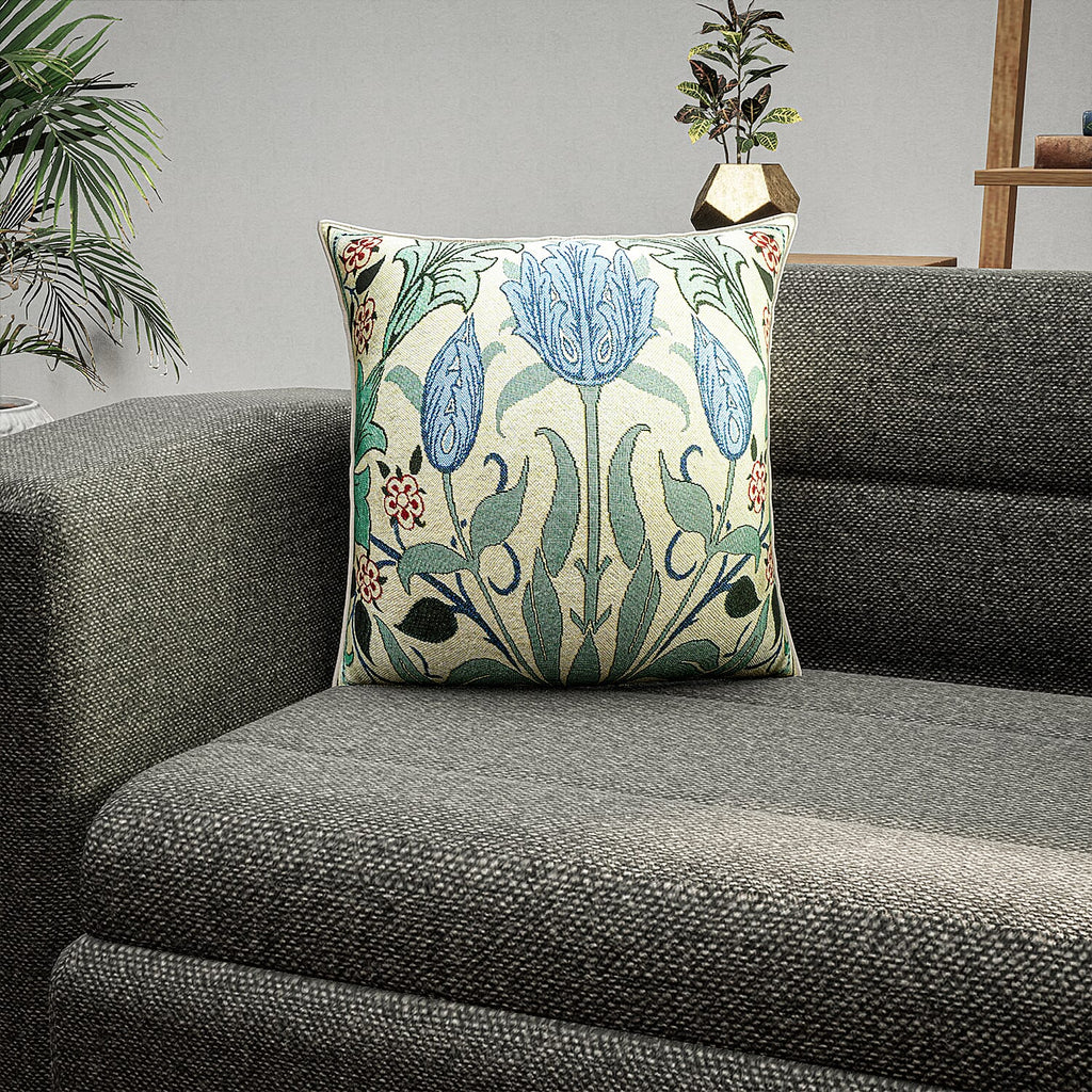 Signare Tapestry Tulip Cushion Cover (Size 44 Cm) - Blue and Multi
