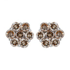 950 Platinum SGL Certified Champagne Diamond Floral Stud Earrings 2.00 Ct, Platinum Wt. 3.20 Gms