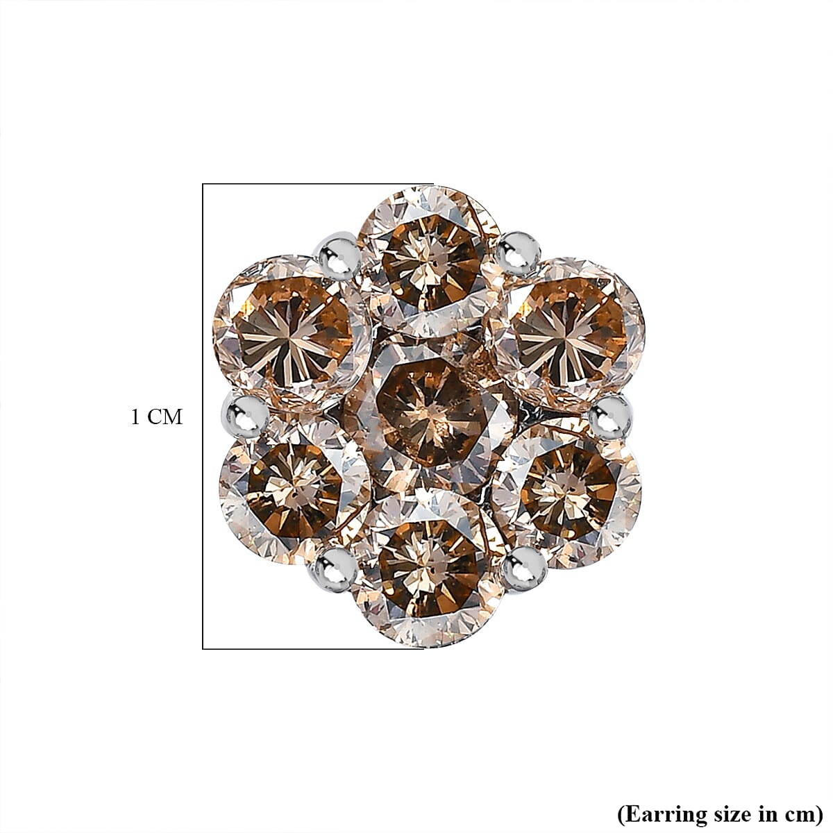 950 Platinum Champagne Diamond I1 Pressure Set Floral Stud Earring With Screw Back 2 Ct 7208627 5