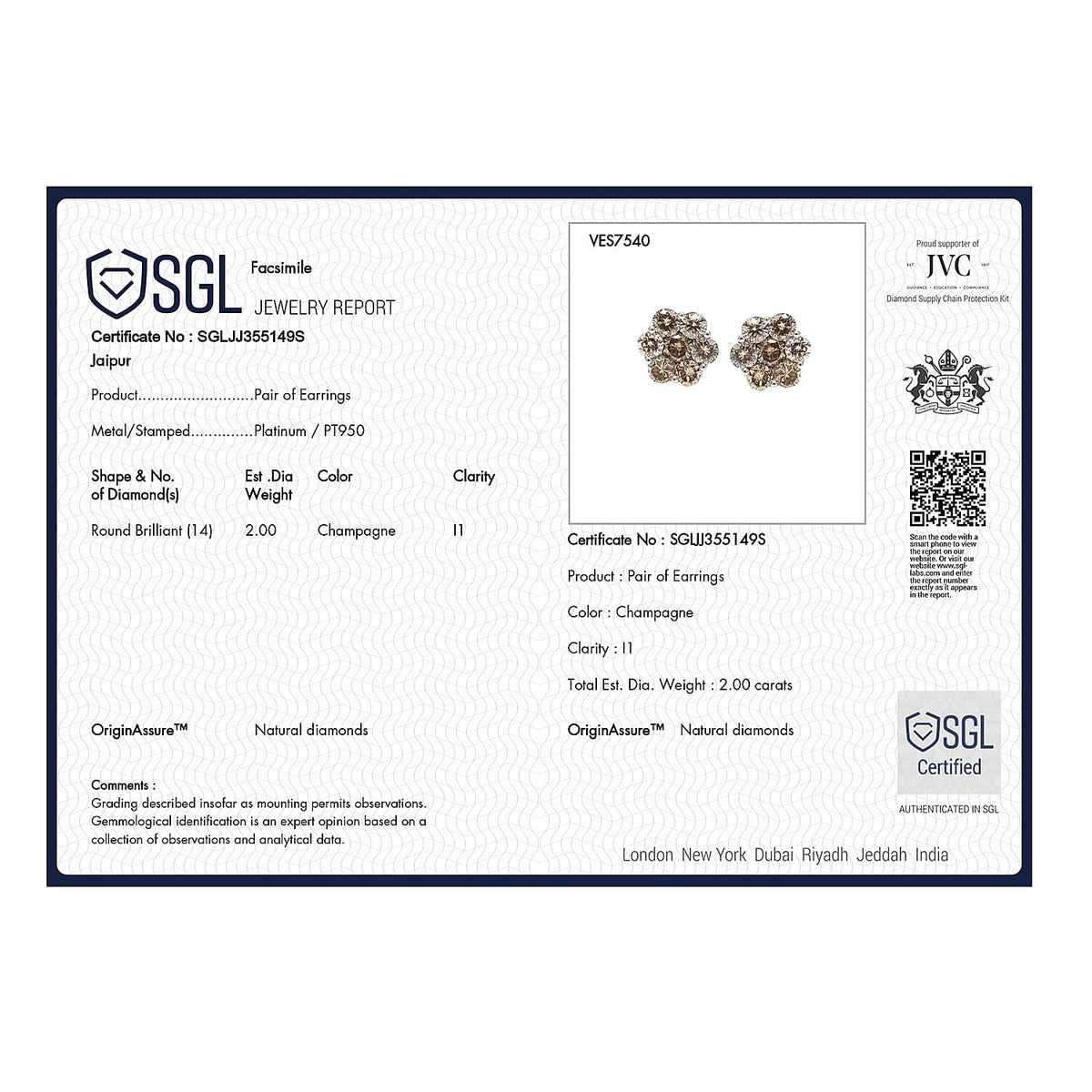 950 Platinum Champagne Diamond I1 Pressure Set Floral Stud Earring With Screw Back 2 Ct 7208627 6