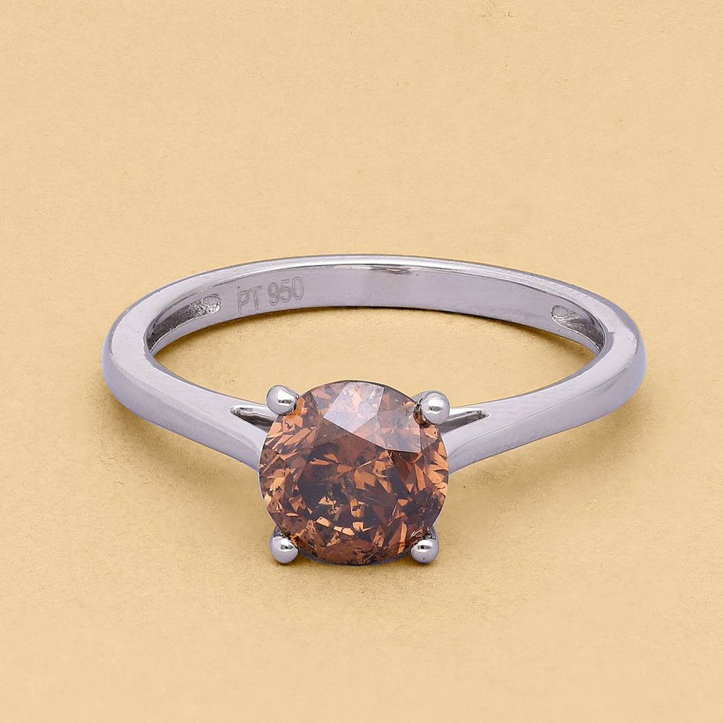 Signature Collection - 950 Platinum Champagne Diamond SGL Certified (I1-I2) Ring 1.50 Ct