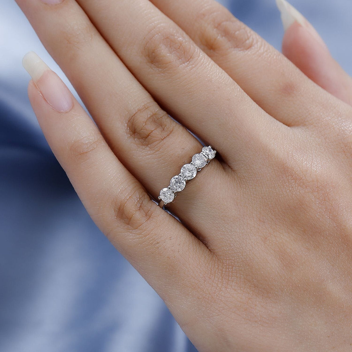 Biggest Close Out- 950 Platinum Certified Diamond (I1-I2-G-H) 5 Stone Wedding Engagement Ring 1.00 Ct. V32631280 3