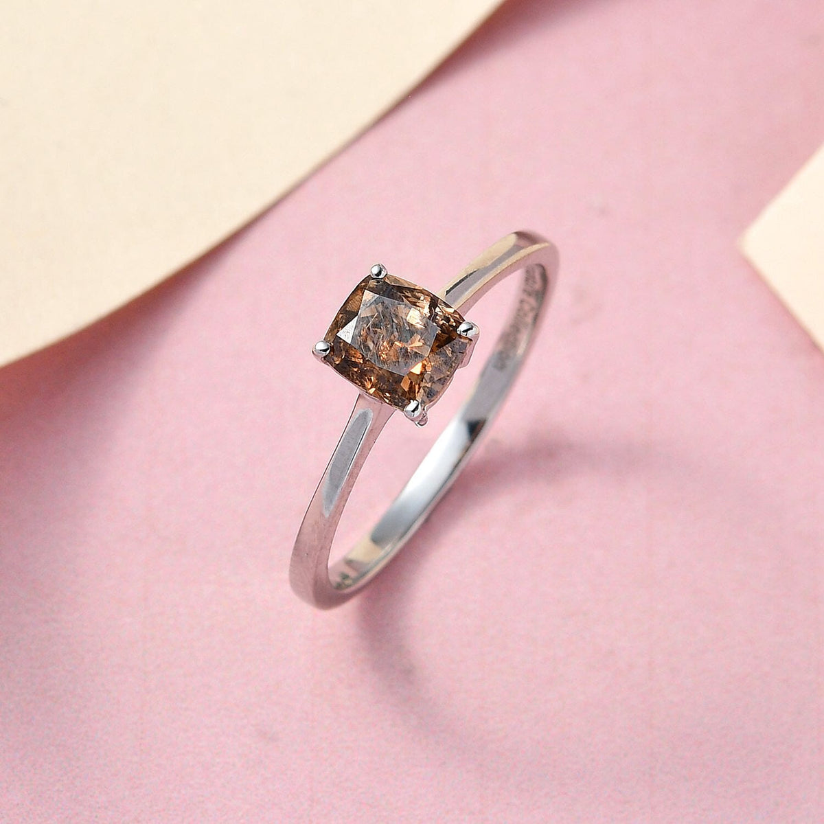 950 Platinum SGL Certified Natural Champagne Diamond (I1) Solitaire Wedding Band Ring 1.00 Ct. 7258562 3