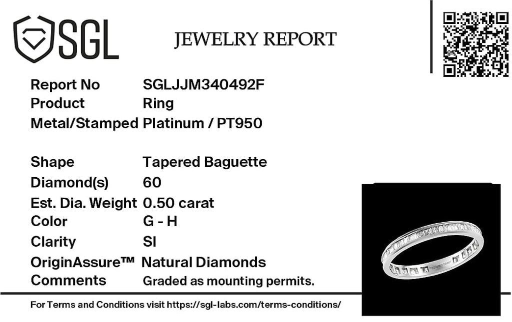 950 Platinum  I1  White Diamond  GH, I1 Band Ring 0.49 ct,  Platinum Wt. 2.7 Gms  0.490  Ct.