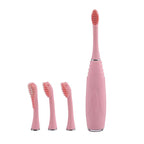 Silicone Sonic Toothbrush with USB Charging Cable with 3 Interchangeable Heads (Size 20x3x3Cm) - Pink