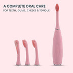 Silicone Sonic Toothbrush with USB Charging Cable with 3 Interchangeable Heads (Size 20x3x3Cm) - Pink