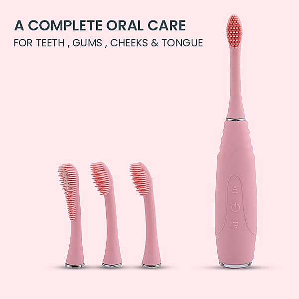 Â Silicone Electric Toothbrush with 3 Toothbrush Heads - Pink 6124745 1