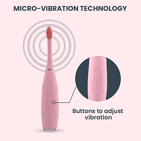 Silicone Sonic Toothbrush with USB Charging Cable with 3 Interchangeable Heads (Size 20x3x3Cm) - Pink