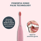 Silicone Sonic Toothbrush with USB Charging Cable with 3 Interchangeable Heads (Size 20x3x3Cm) - Pink