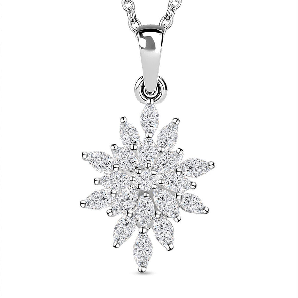 Simulated Diamond Floral Pendant with Stainless Steel Chain (Size - 20) in Sterling Silver