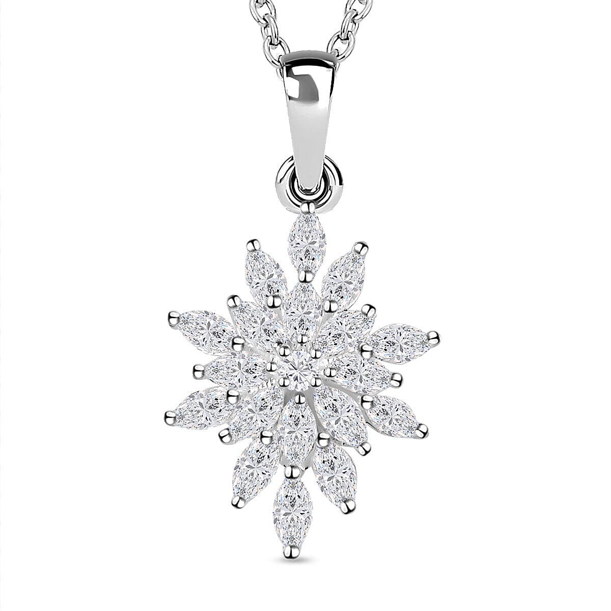 Simulated Diamond Floral Pendant with Stainless Steel Chain (Size - 20) in Sterling Silver 4401353 0