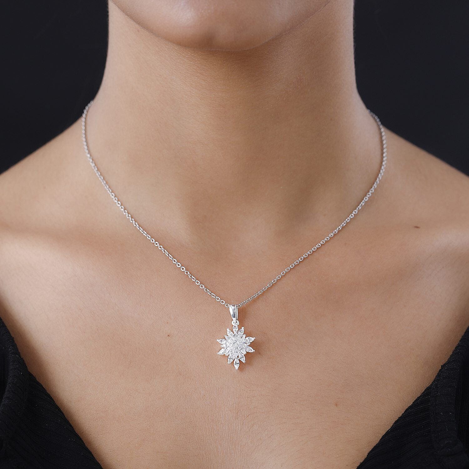 Simulated Diamond Floral Pendant with Stainless Steel Chain (Size - 20) in Sterling Silver 4401353 2