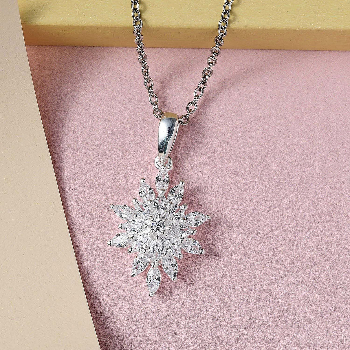 Simulated Diamond Floral Pendant with Stainless Steel Chain (Size - 20) in Sterling Silver 4401353 3