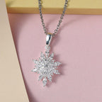 Simulated Diamond Floral Pendant with Stainless Steel Chain (Size - 20) in Sterling Silver