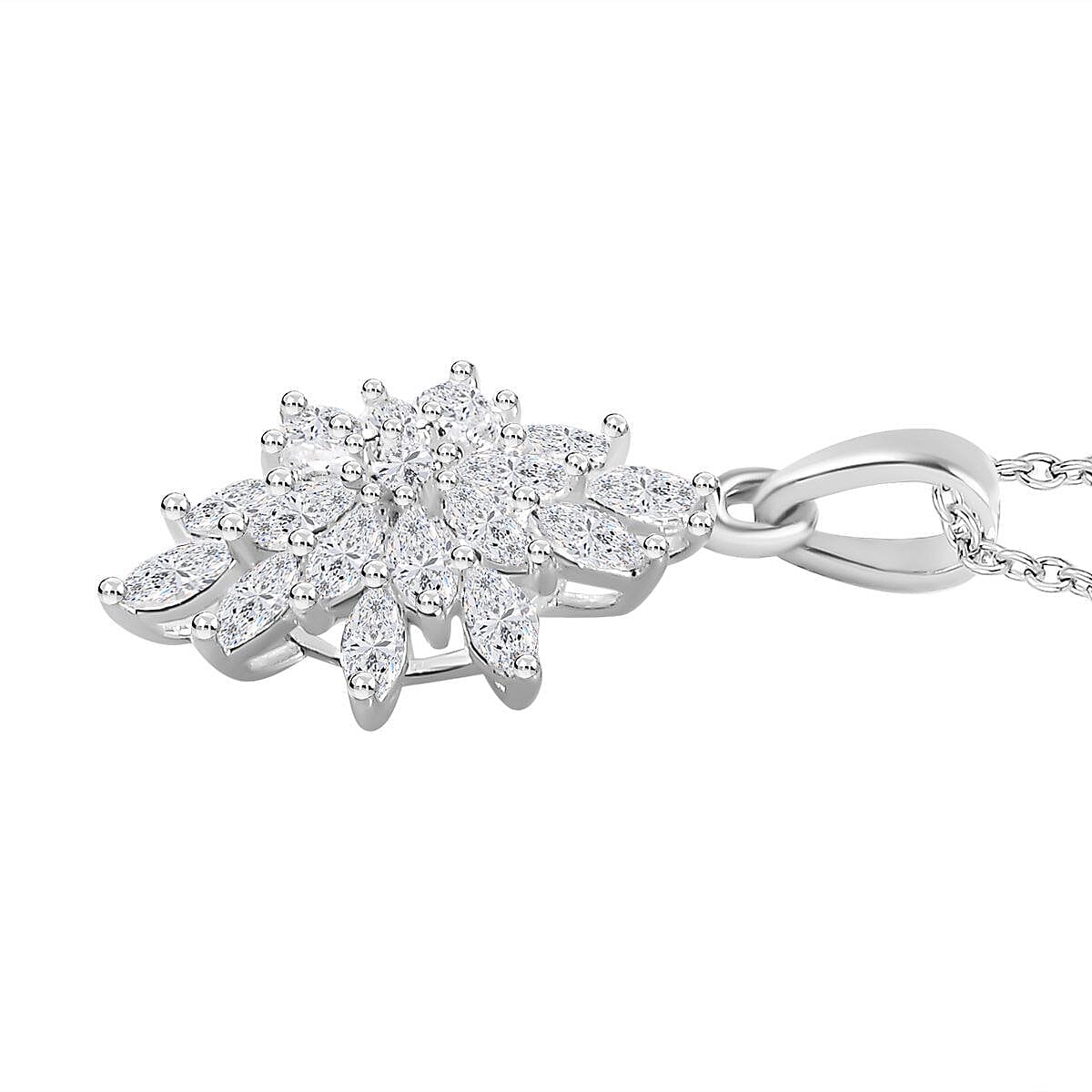 Simulated Diamond Floral Pendant with Stainless Steel Chain (Size - 20) in Sterling Silver 4401353 4