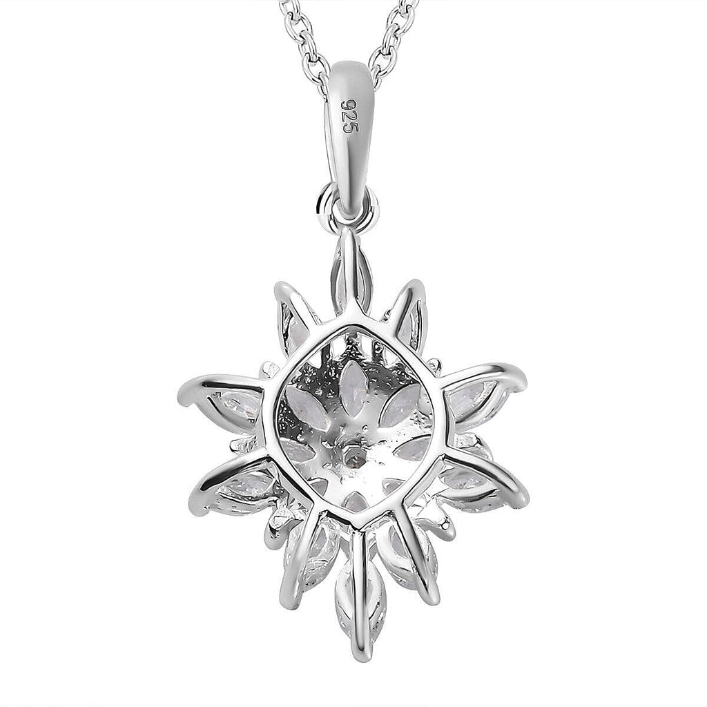 Simulated Diamond Floral Pendant with Stainless Steel Chain (Size - 20) in Sterling Silver