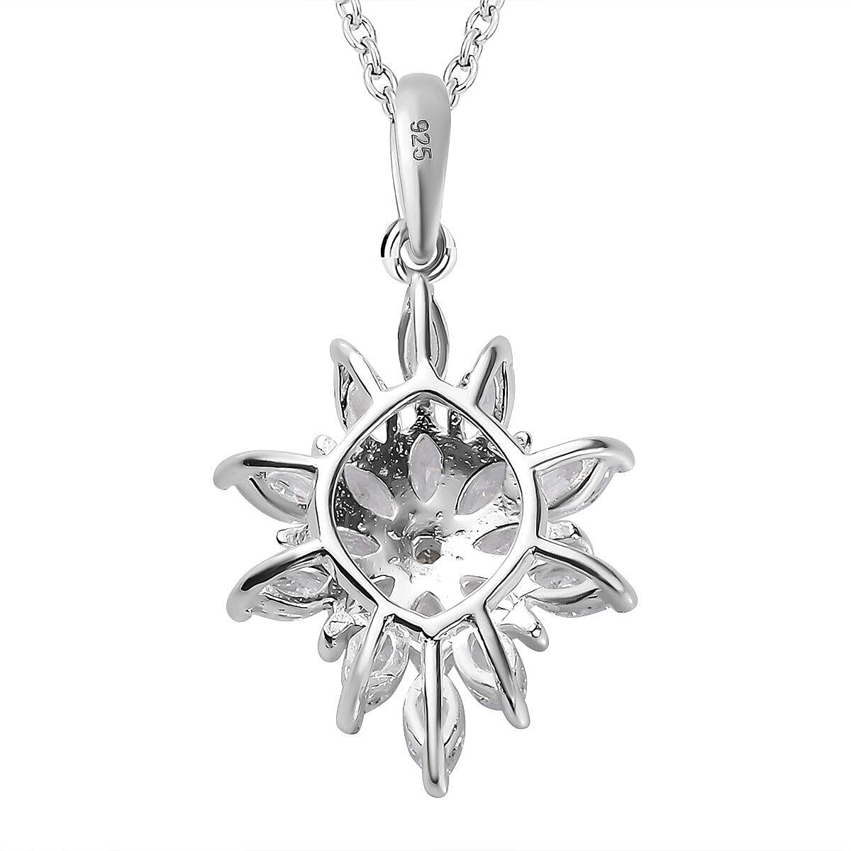 Simulated Diamond Floral Pendant with Stainless Steel Chain (Size - 20) in Sterling Silver 4401353 5