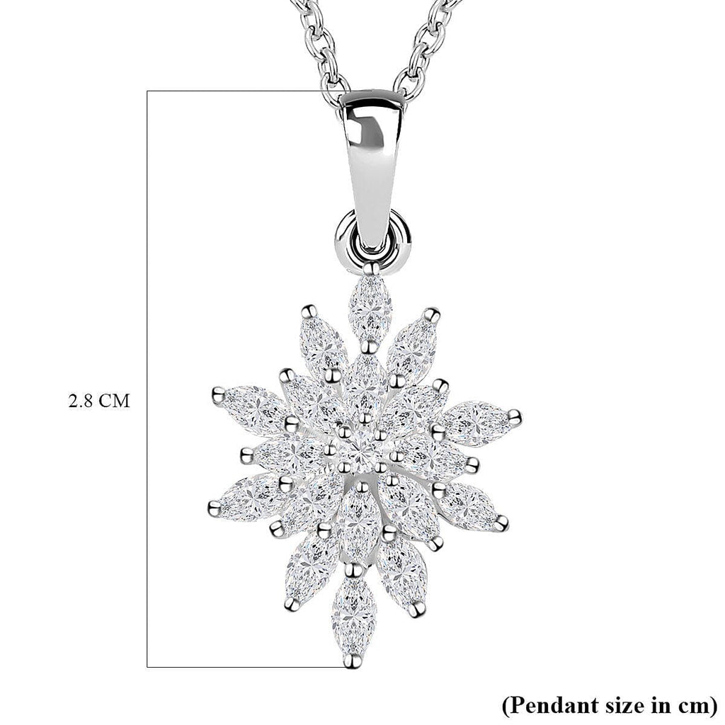 Simulated Diamond Floral Pendant with Stainless Steel Chain (Size - 20) in Sterling Silver