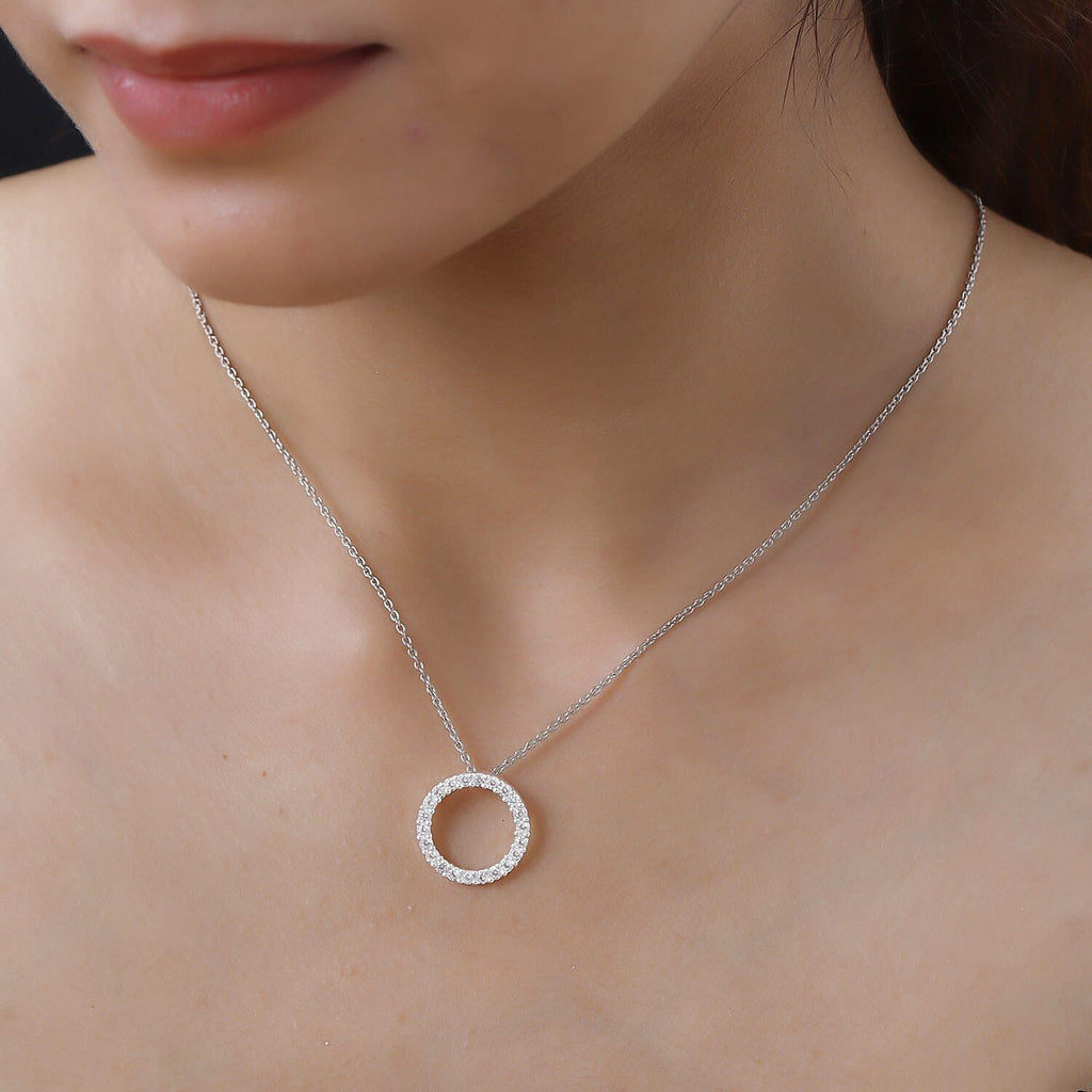Simulated Diamond Circle Pendant in Sterling Silver with Free Chain