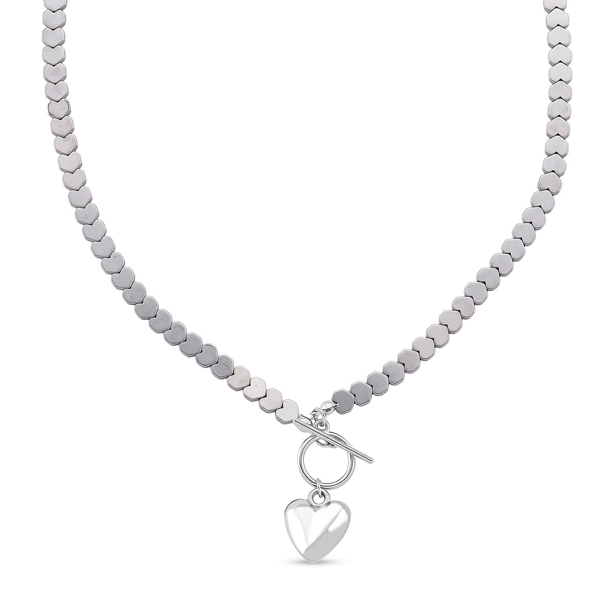 Natural Hematite Heart Charm Necklace With Toggle Clasp (Size - 21) 136.00 Ct. 8319712 0