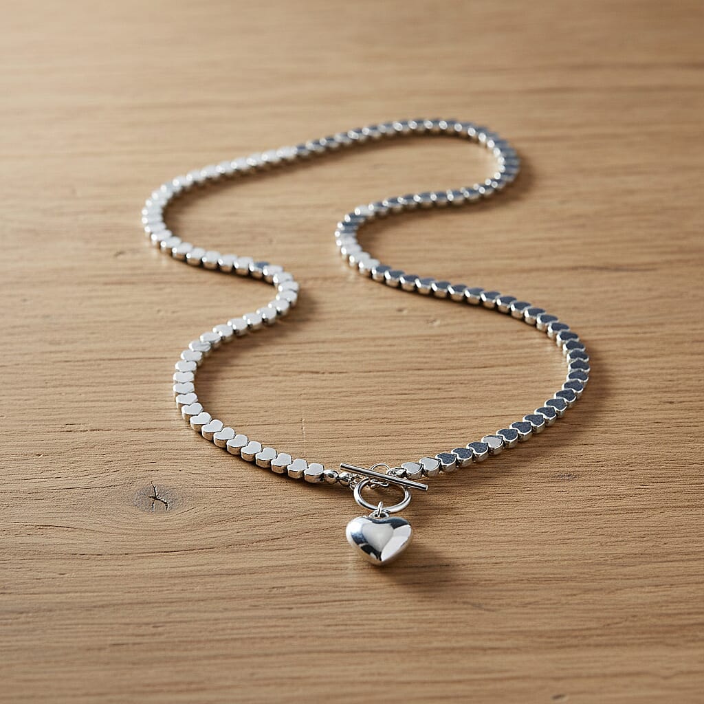 Natural Hematite Heart Charm Necklace With Toggle Clasp (Size - 21) 136.00 Ct. 8319712 2