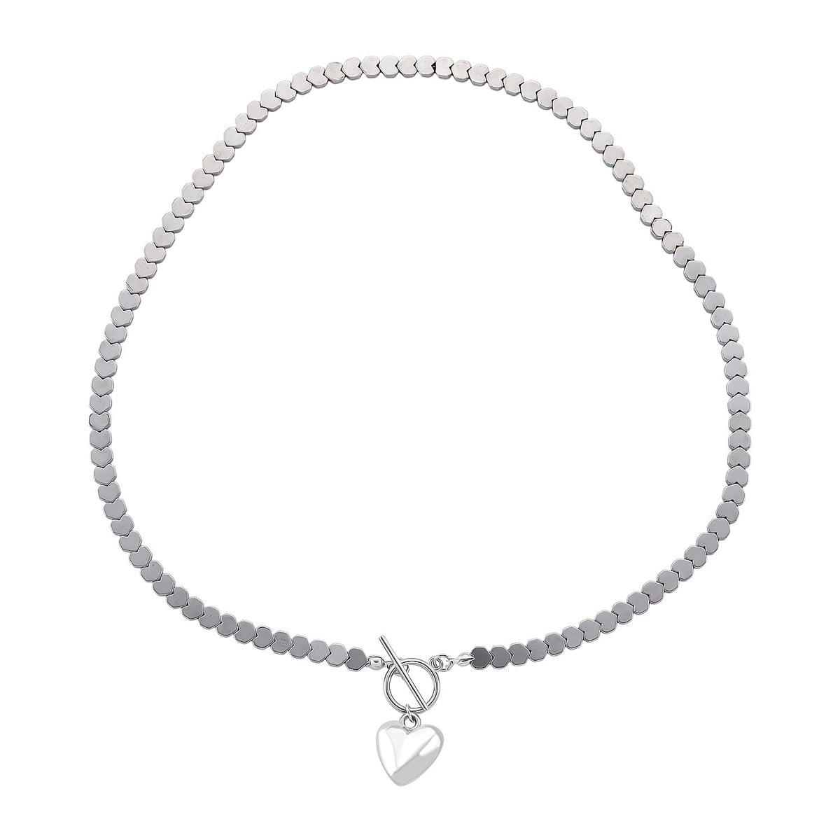 Natural Hematite Heart Charm Necklace With Toggle Clasp (Size - 21) 136.00 Ct. 8319712 4