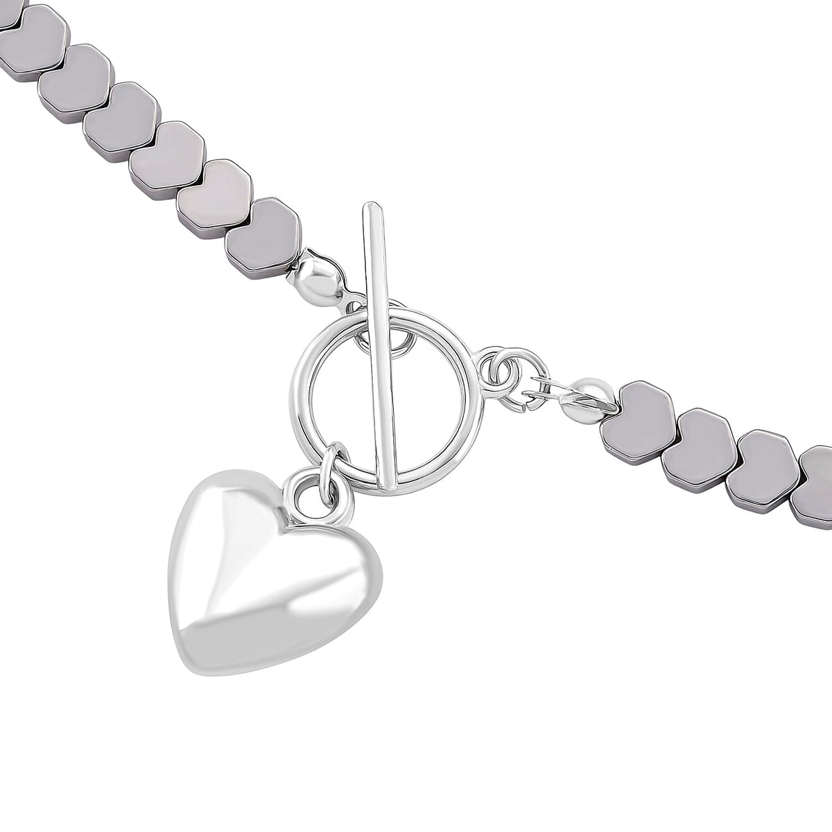 Natural Hematite Heart Charm Necklace With Toggle Clasp (Size - 21) 136.00 Ct. 8319712 5