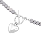 Natural Hematite Heart Charm Necklace With Toggle Clasp (Size - 21) 136.00 Ct.