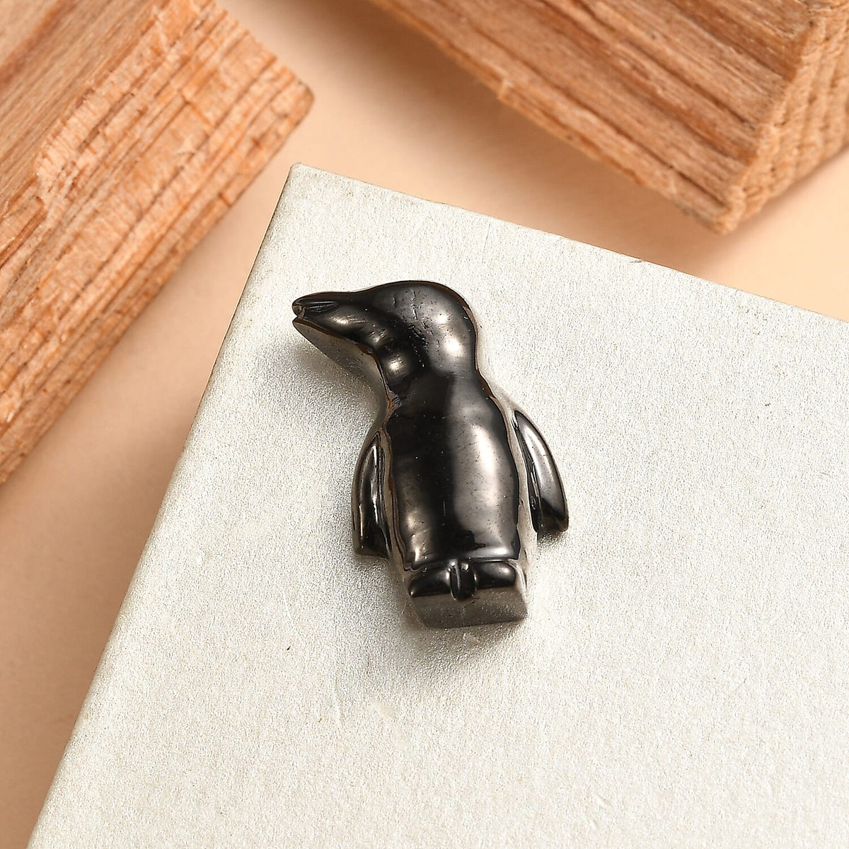 Silver Shungite Penguin Carved Figurine 5.88 Ct. V32664374 2