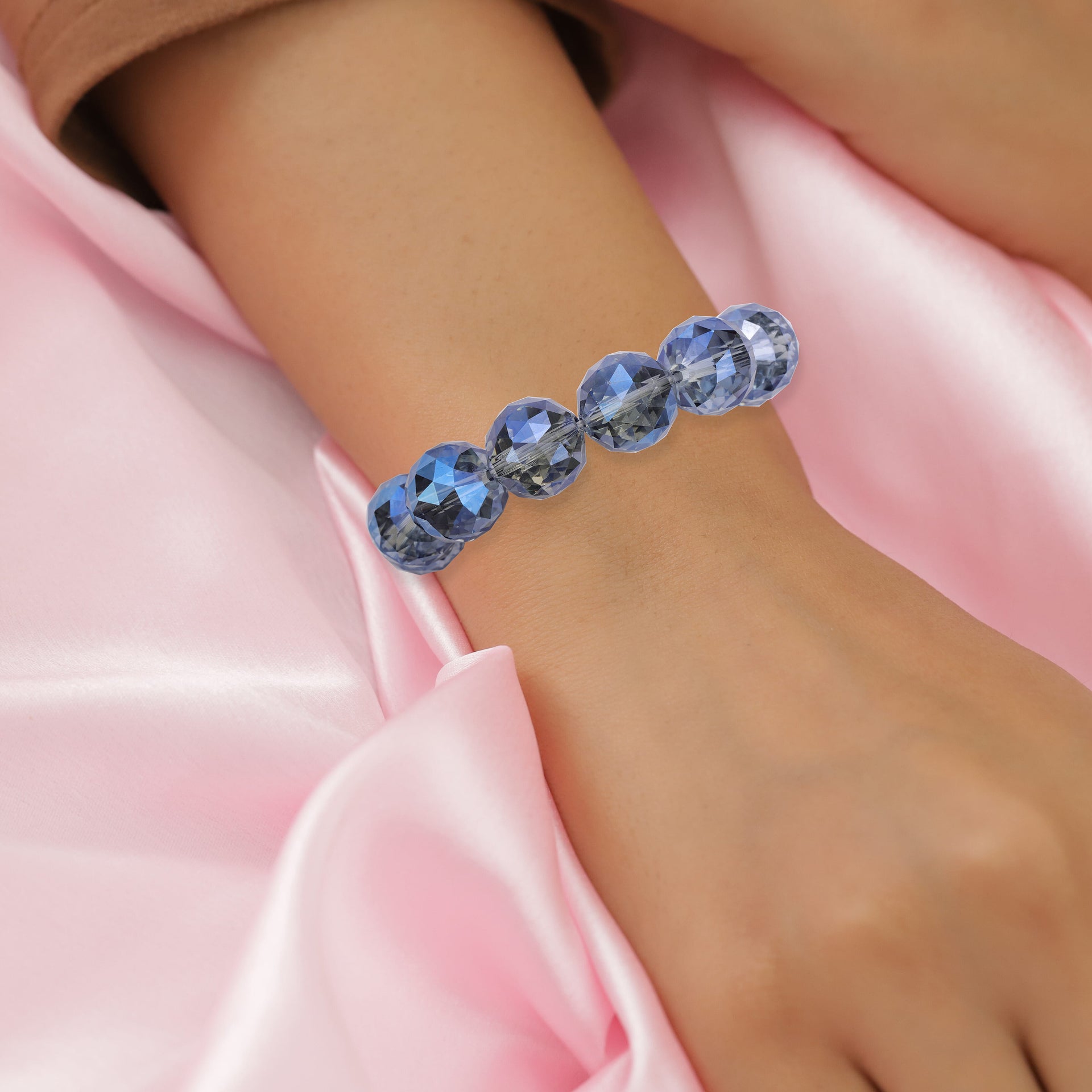 Simulated Blue AB Crystal Stretchable Beads Bracelet (Size - 7) 6006829 4