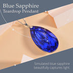 Simulated Blue Sapphire Teardrop Pendant with Chain (Size 24)