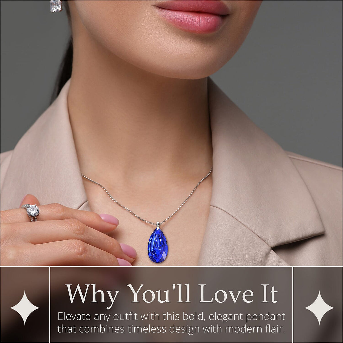 Simulated Blue Sapphire Teardrop Pendant with Chain (Size 24) 4233492 2