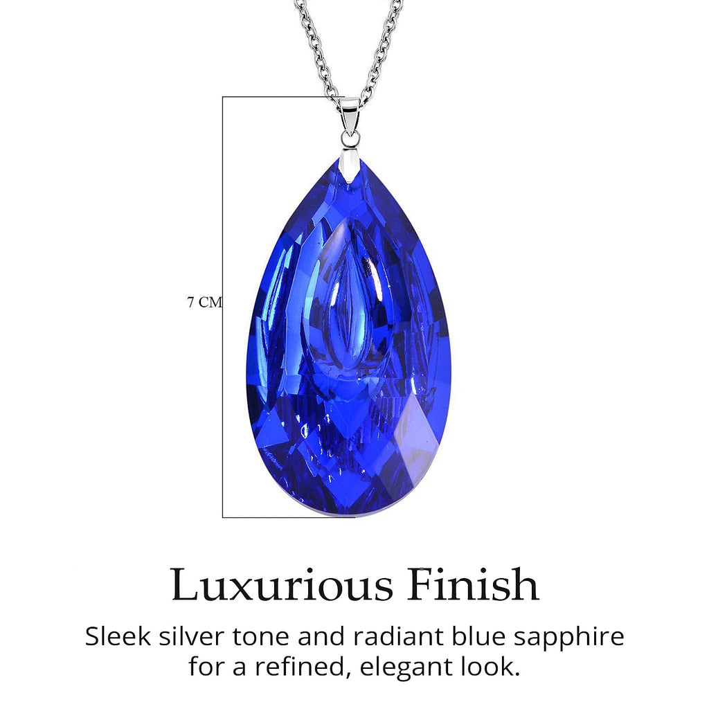 Simulated Blue Sapphire Teardrop Pendant with Chain (Size 24)