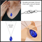 Simulated Blue Sapphire Teardrop Pendant with Chain (Size 24)