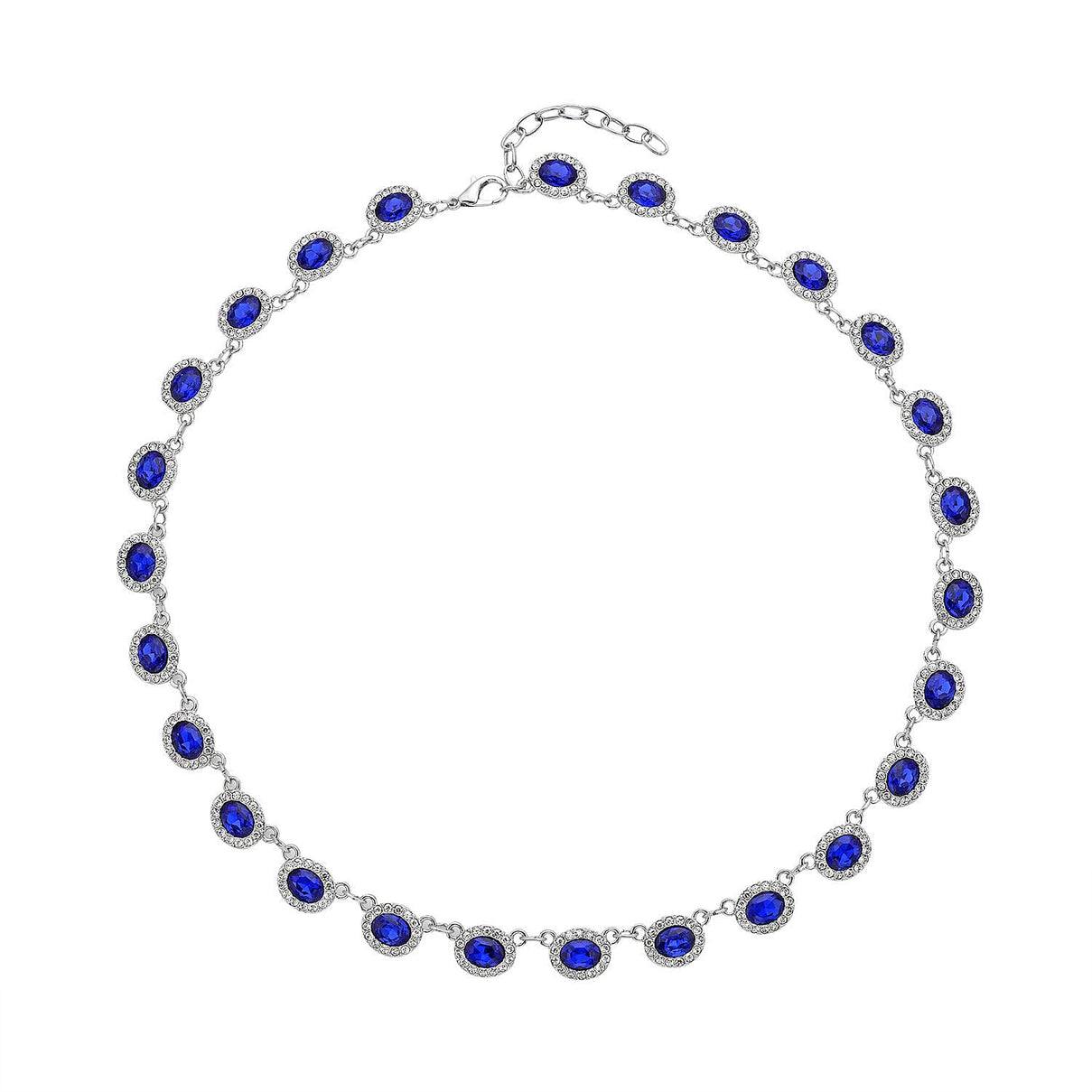 Simulated Blue Sapphire and Simulated Diamond Necklace (Size - 20) in Silver Tone 7239281 0