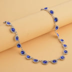 Simulated Blue Sapphire and Simulated Diamond Necklace (Size - 20) in Silver Tone