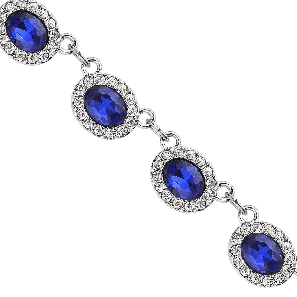 Simulated Blue Sapphire and Simulated Diamond Necklace (Size - 20) in Silver Tone