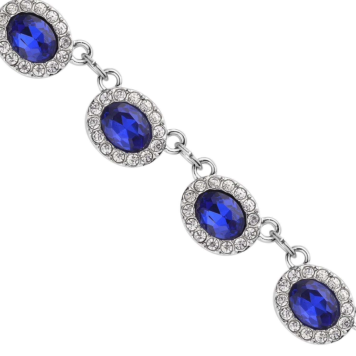 Simulated Blue Sapphire and Simulated Diamond Necklace (Size - 20) in Silver Tone 7239281 4
