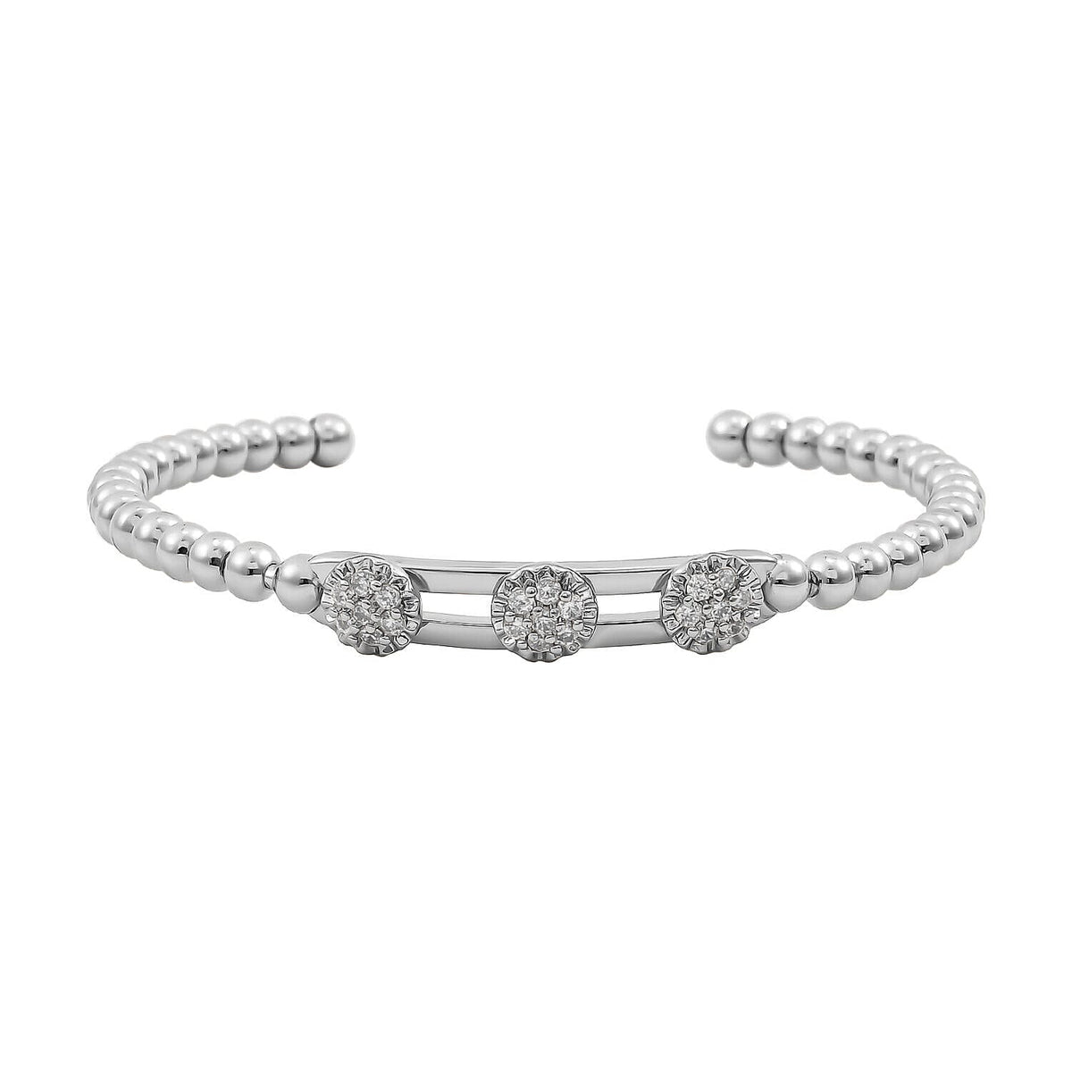 Milan Close Out - Simulated Diamond 3 Moveable Flower Bangle (Size 6.75 Inch) in Silver Tone 7267894 0