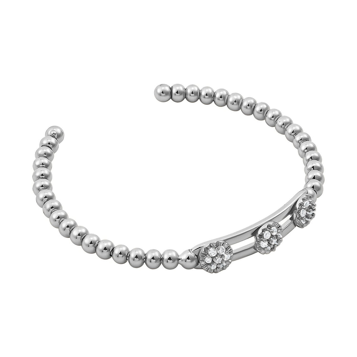 Milan Close Out - Simulated Diamond 3 Moveable Flower Bangle (Size 6.75 Inch) in Silver Tone 7267894 4