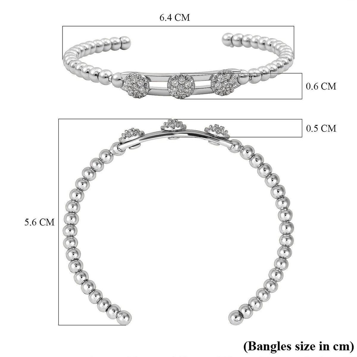 Milan Close Out - Simulated Diamond 3 Moveable Flower Bangle (Size 6.75 Inch) in Silver Tone 7267894 5