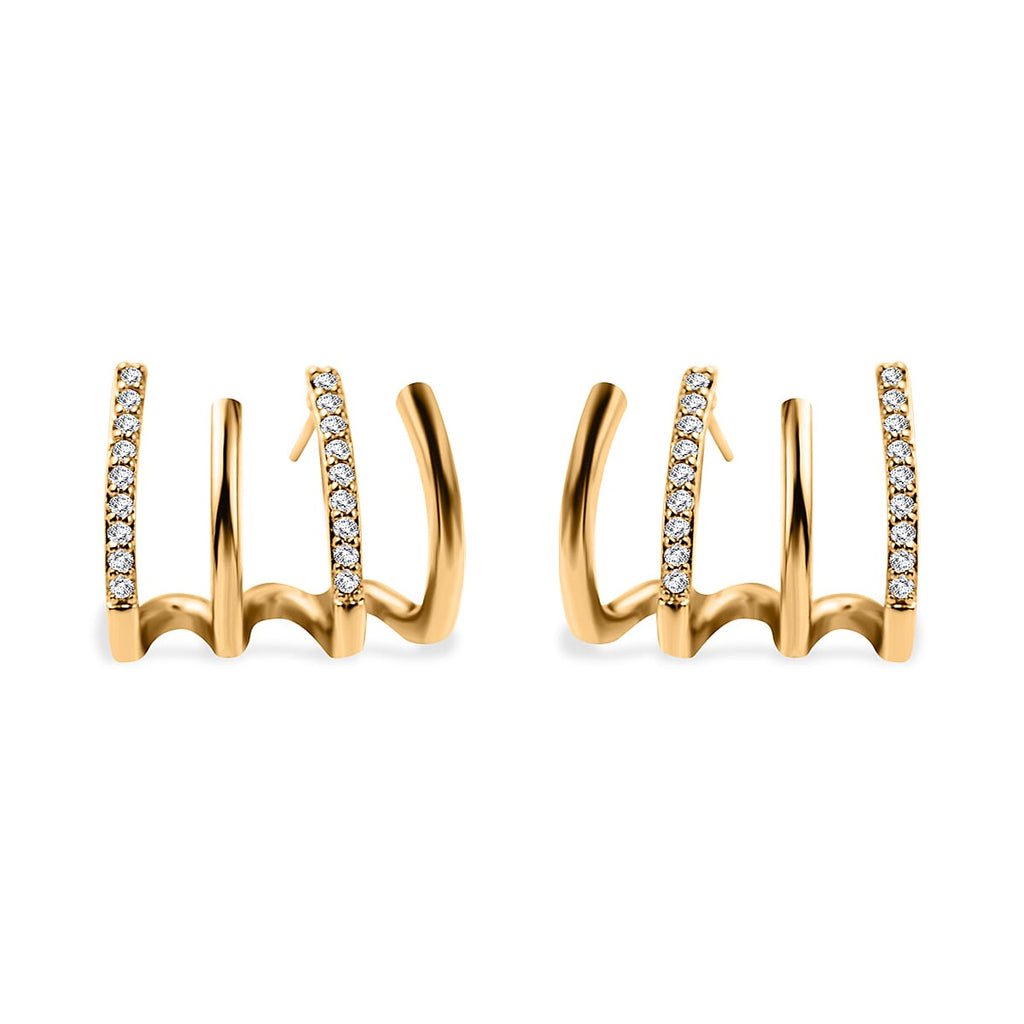 Simulated Diamond 4 Claw Cuff Earrings in Yellow Gold Tone
