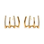 Simulated Diamond 4 Claw Cuff Earrings in Yellow Gold Tone
