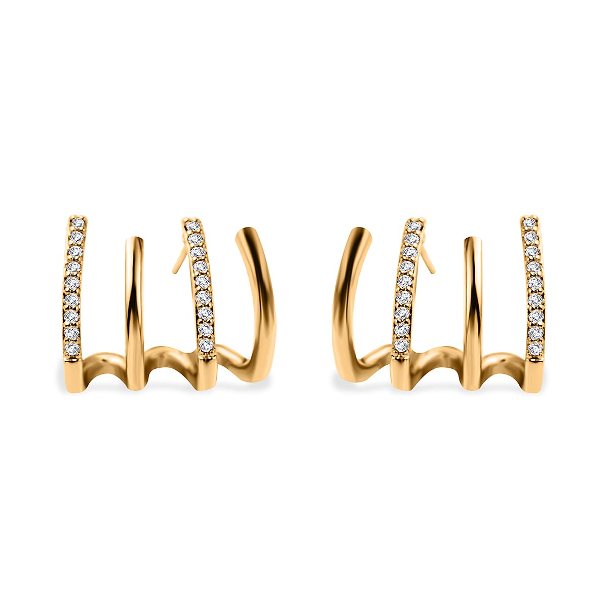Simulated Diamond 4 Claw Cuff Earrings in Yellow Gold Tone 7595118 0